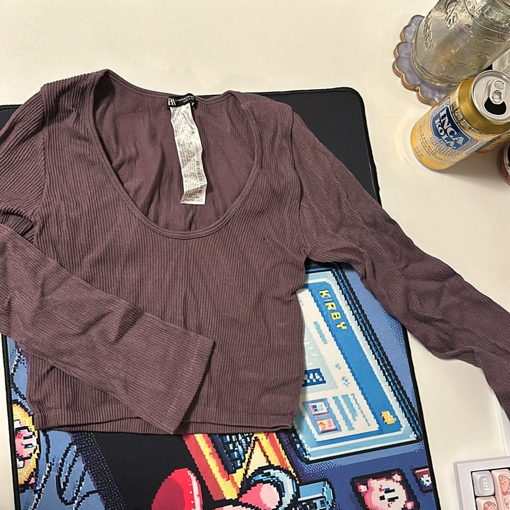 Stretchy long sleeve purple cropped zara shirt